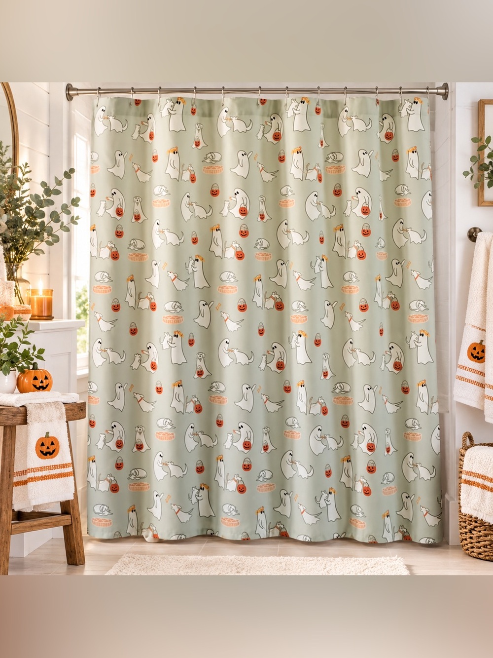 NEW ISSAC MIZRAHI 72in X 72in Halloween
Ghost Walking Dog Shower Curtain